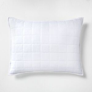 Casaluna -  Linen-Blend Pillow Sham Classic Quilted O White